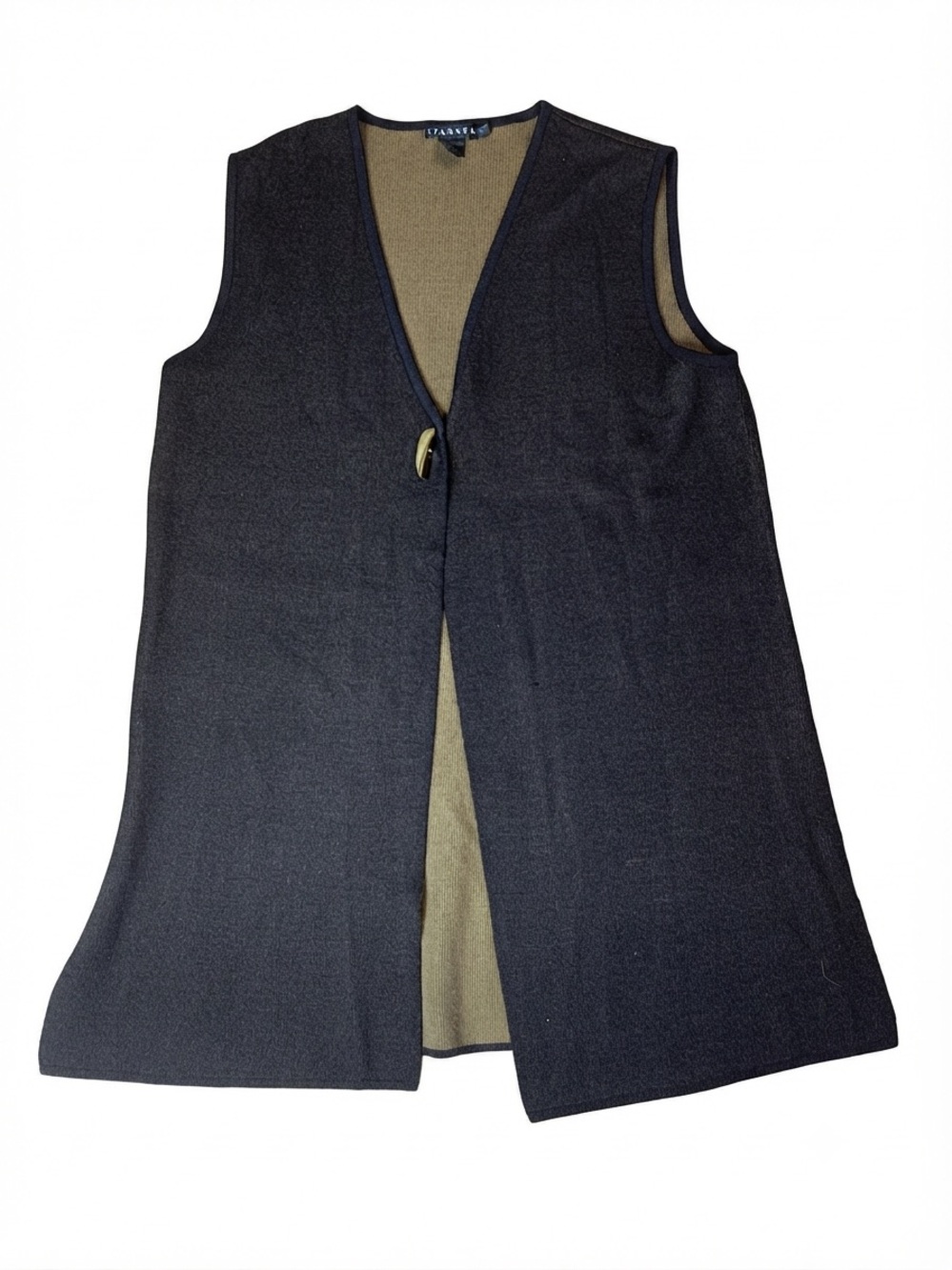 Spanner Vintage Wool Blend Long Vest Dark Grey Olive Green Size L